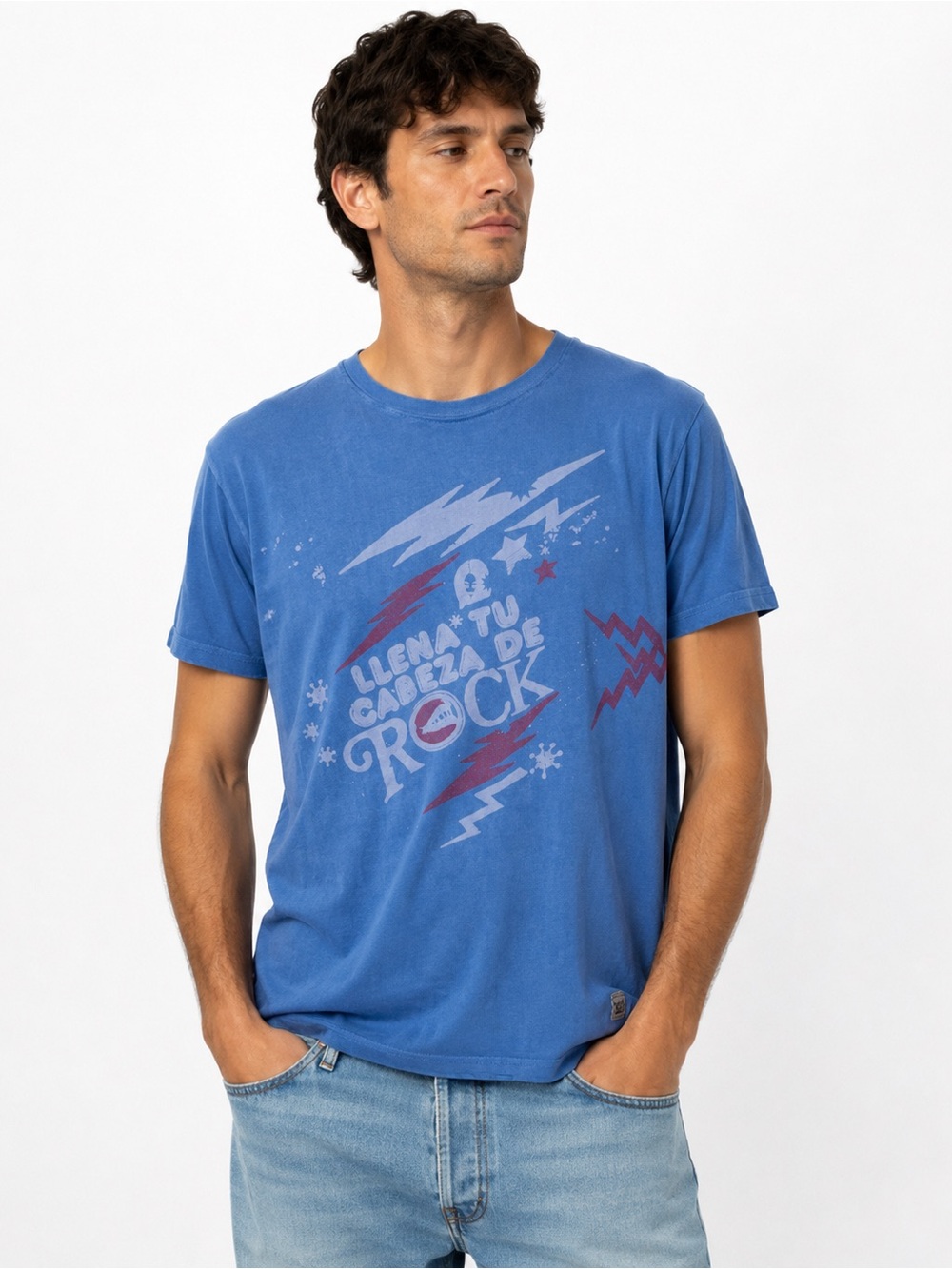 Vintage Y2K Faded Blue Graphic Rock Tee - Men